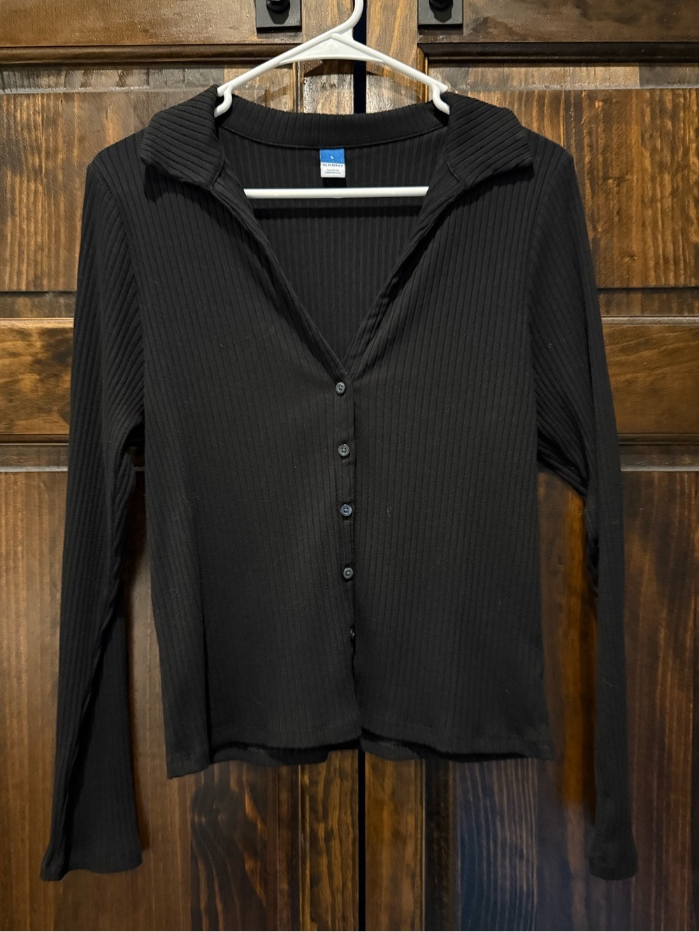 Old Navy Black Ribbed Button-Down Collared Top